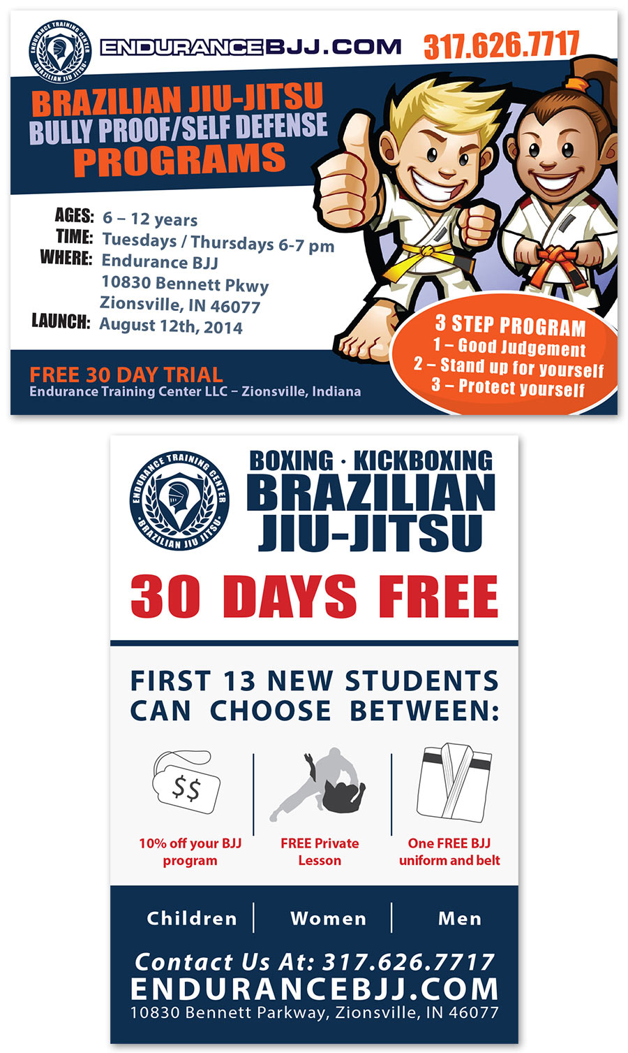 Endurance Training Center BJJ ad card design by Ryan Sellick