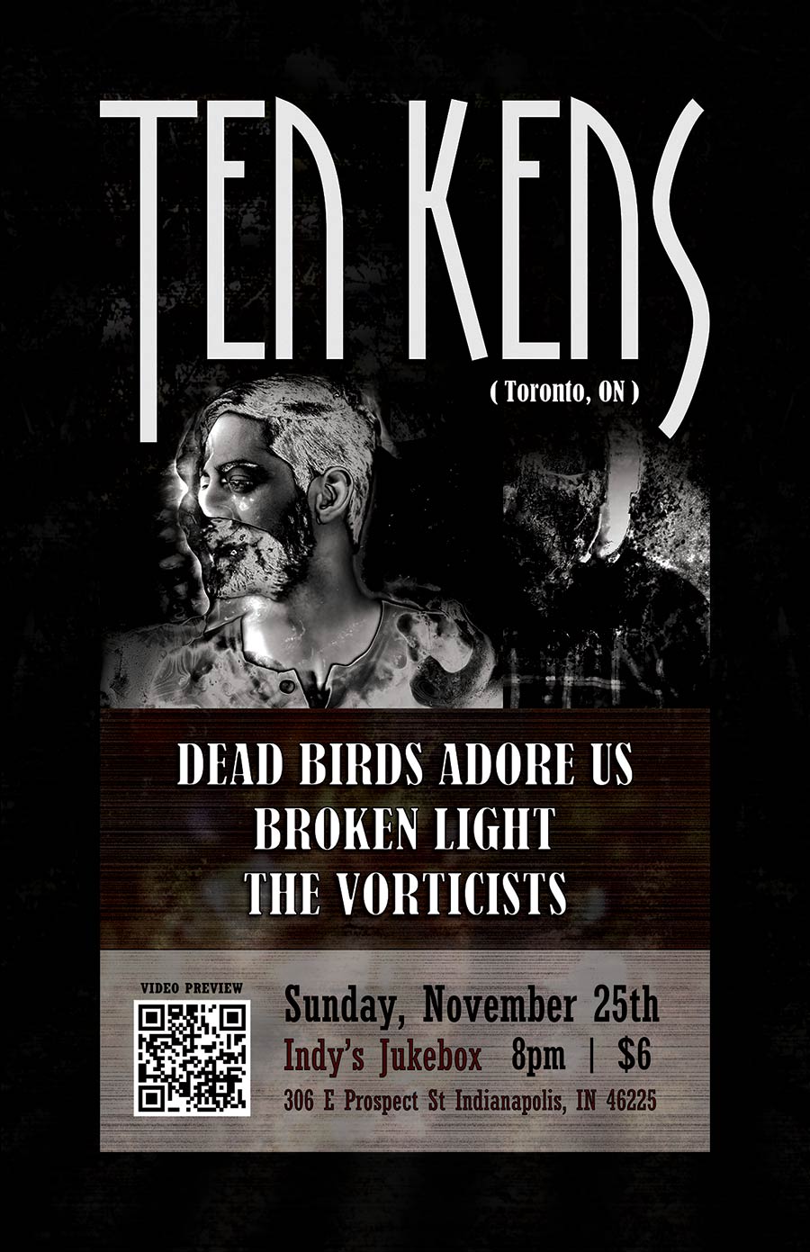 Concert poster for Ten Kens Indianapolis show 2012. Graphic Design by Ryan Sellick.
