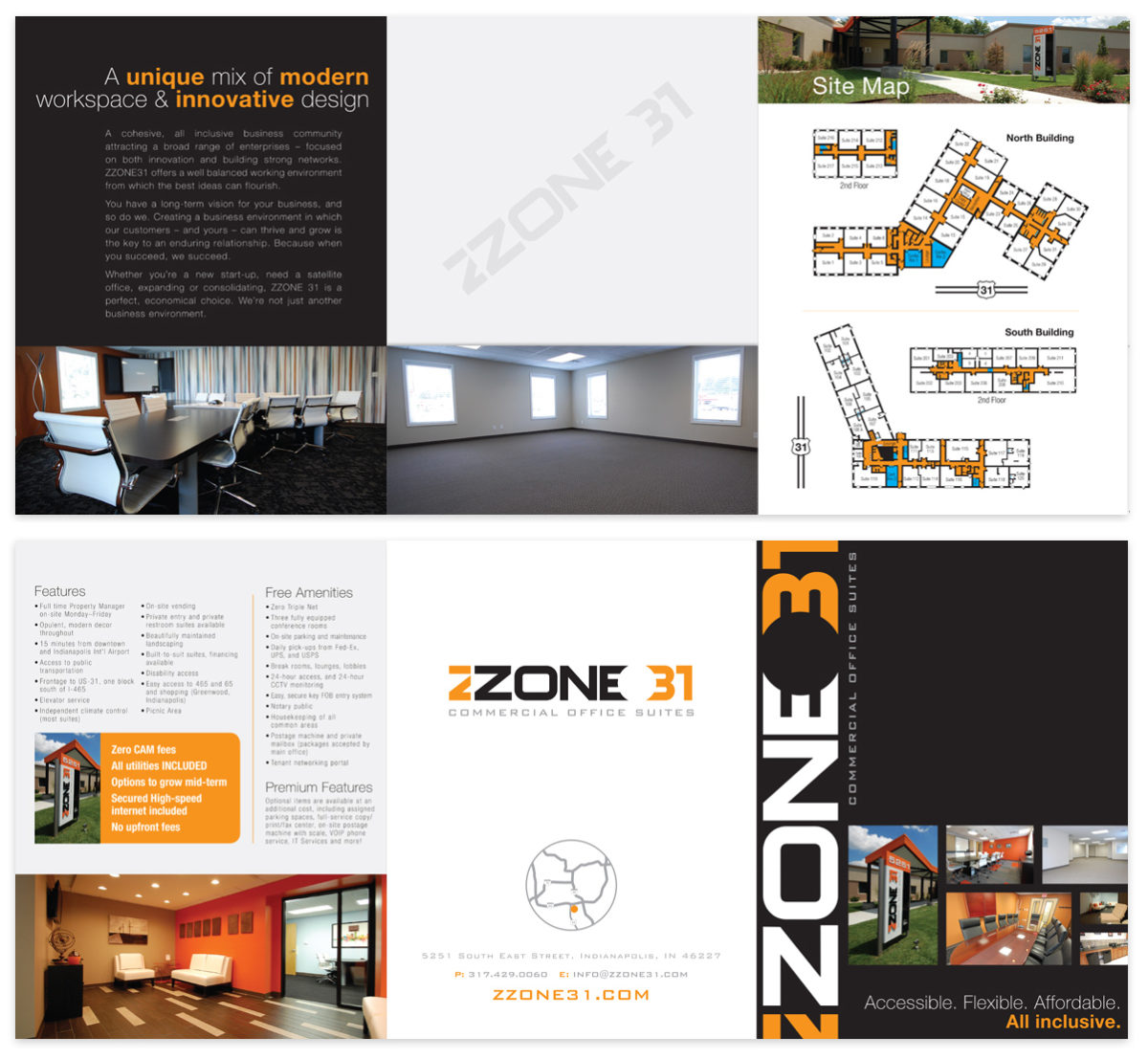Zone 31 tri-fold folder, graphic design by Ryan Sellick